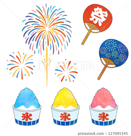 夏日祭典插圖集（煙火、扇子、刨冰） 127095345