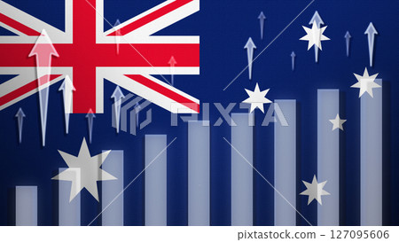 Flag with rising bar chart and up arrows 127095606
