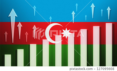 Flag with rising bar chart and up arrows Flag with rising bar chart and up arrows 127095608