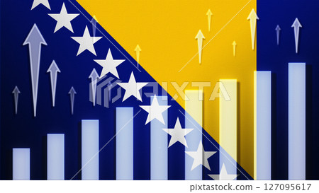 Flag with rising bar chart and up arrows Flag with rising bar chart and up arrows 127095617