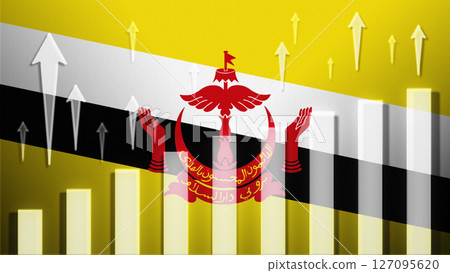 Flag with rising bar chart and up arrows Flag with rising bar chart and up arrows 127095620
