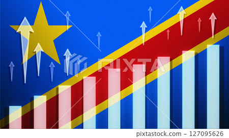 Flag with rising bar chart and up arrows Flag with rising bar chart and up arrows 127095626
