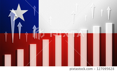 Flag with rising bar chart and up arrows 127095628