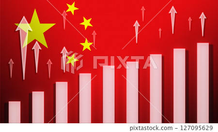 Flag with rising bar chart and up arrows 127095629