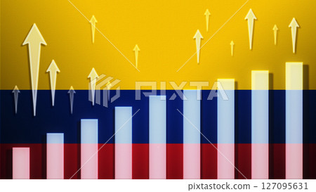 Flag with rising bar chart and up arrows Flag with rising bar chart and up arrows 127095631