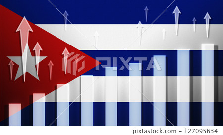 Flag with rising bar chart and up arrows 127095634