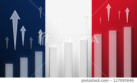 Flag with rising bar chart and up arrows 127095646