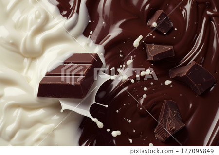 Background is cream milk with a splash of dark chocolate AI Generative 127095849