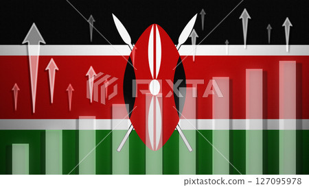 Flag with rising bar chart and up arrows 127095978