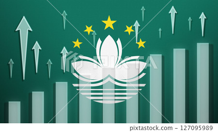 Flag with rising bar chart and up arrows Flag with rising bar chart and up arrows 127095989