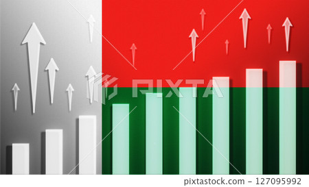 Flag with rising bar chart and up arrows Flag with rising bar chart and up arrows 127095992