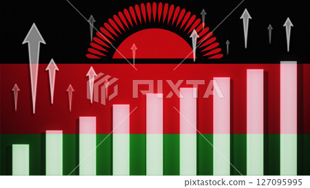 Flag with rising bar chart and up arrows 127095995