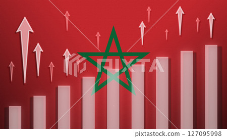 Flag with rising bar chart and up arrows 127095998