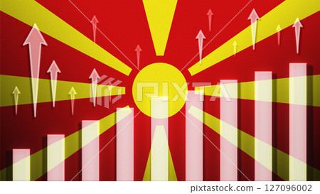 Flag with rising bar chart and up arrows Flag with rising bar chart and up arrows 127096002