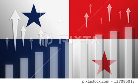 Flag with rising bar chart and up arrows Flag with rising bar chart and up arrows 127096012