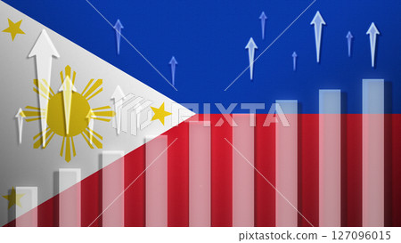 Flag with rising bar chart and up arrows 127096015