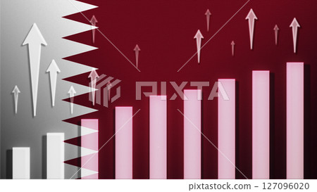 Flag with rising bar chart and up arrows Flag with rising bar chart and up arrows 127096020