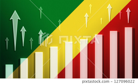 Flag with rising bar chart and up arrows 127096022
