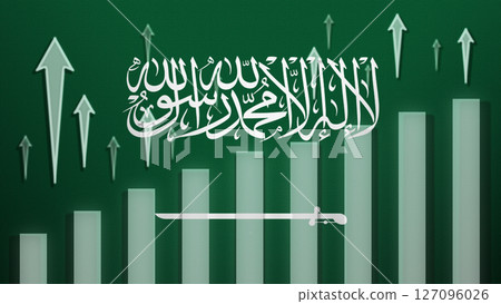 Flag with rising bar chart and up arrows 127096026