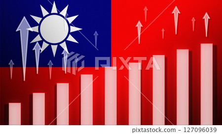 Flag with rising bar chart and up arrows Flag with rising bar chart and up arrows 127096039