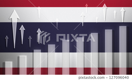 Flag with rising bar chart and up arrows Flag with rising bar chart and up arrows 127096040