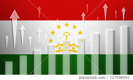 Flag with rising bar chart and up arrows Flag with rising bar chart and up arrows 127096041