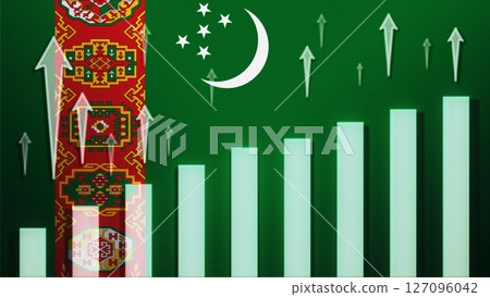 Flag with rising bar chart and up arrows Flag with rising bar chart and up arrows 127096042