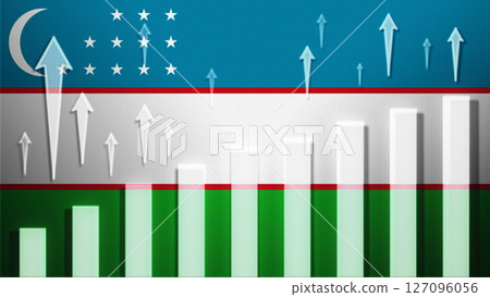 Flag with rising bar chart and up arrows Flag with rising bar chart and up arrows 127096056