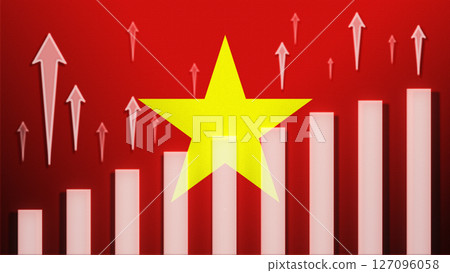 Flag with rising bar chart and up arrows Flag with rising bar chart and up arrows 127096058
