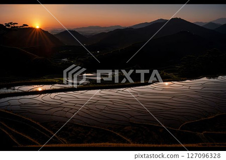 Sunset over rice terraces 127096328