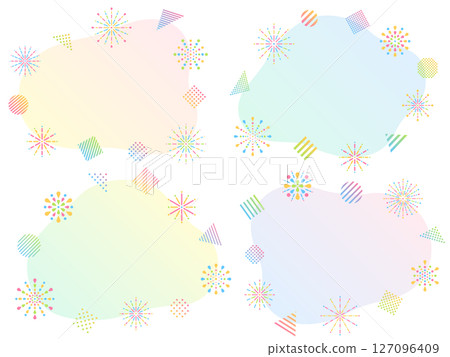 Set of irregular frames with colorful fireworks and geometric ornaments 127096409