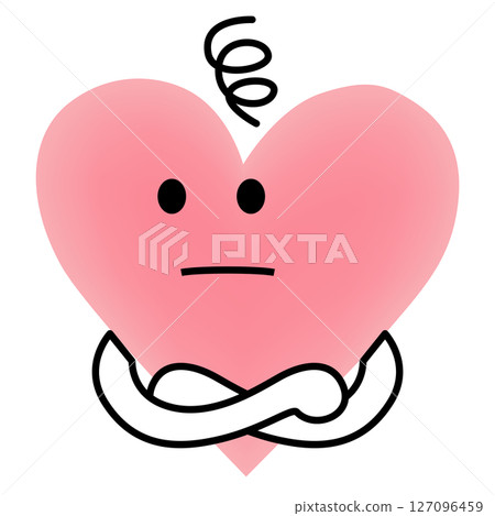 心形圖案，臉上帶著憂慮，雙手交叉 127096459