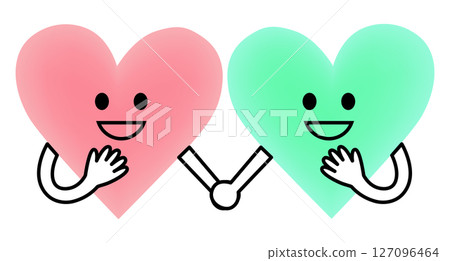 粉紅色和綠色的微笑心手牽手 粉紅色和綠色的微笑心手牽手 127096464