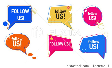 Playful bright follow us icons set Playful bright follow us icons set 127096491