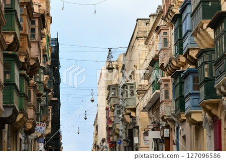 Republic of Malta, Malta Island, Valletta cityscape, Old Bakery Street, bay window 127096586
