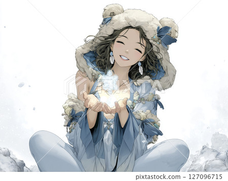 呼喚冰仙子並微笑的北極熊仙子的插圖素材 127096715