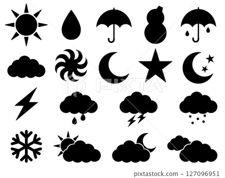 Weather icon set of 18 types, monotone 127096951