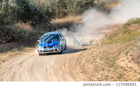 Rally Car Takes a Sharp Turn 127096991
