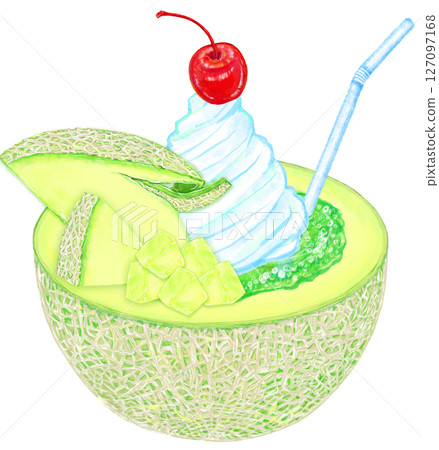 Fresh melon cream soda with sliced melon for decoration 127097168