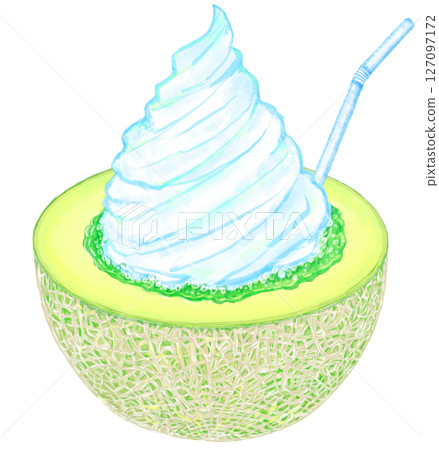 Fresh melon cream soda_vanilla soft serve 127097172