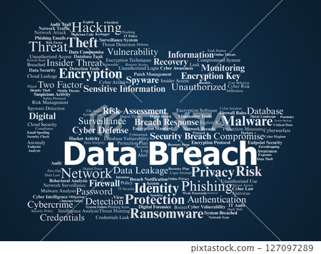Data Breach Word Cloud. Exploring Key Concepts in Cybersecurity and Privacy Threats Data Breach Word Cloud. Exploring Key Concepts in Cybersecurity and Privacy Threats 127097289