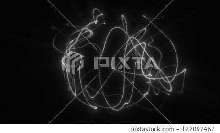 Abstract glowing white lines swirling in dark space, creating dynamic futuristic motion with light trails and depth Abstract glowing white lines swirling in dark space, creating dynamic futuristic motion with light trails and depth 127097462