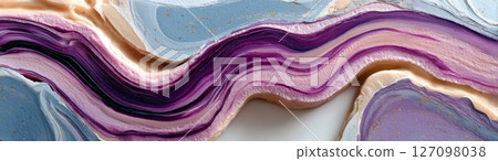Semiprecious geode-inspired design with purple, blue and sand mineral swirls 127098038
