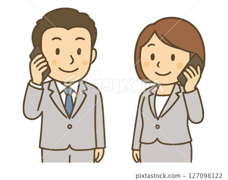 男女商人在電話中交談的插圖 127098122