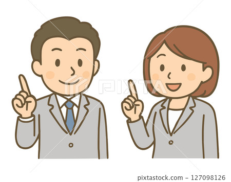 男性和女性商人用指點姿勢解釋要點的插圖 2 127098126
