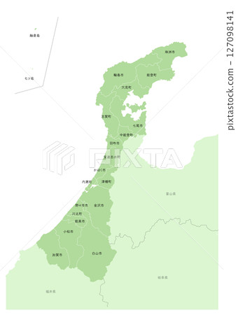 Map of Japanese cities and Ishikawa prefecture with city names and administrative divisions (with city and town names and administrative division lines) 127098141