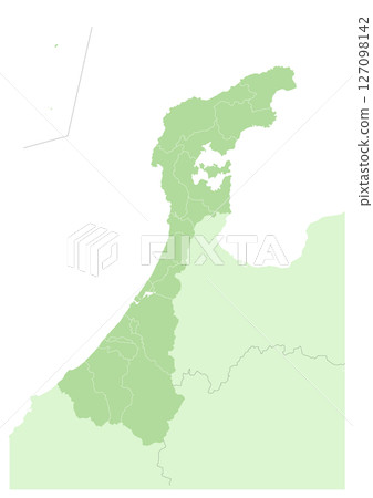 日本石川縣行政區劃地圖（標示城市、城鎮和村莊等行政區劃的線條） 127098142