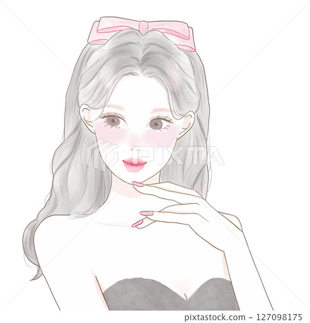 Illustration of a woman with her hands on her face Illustration of a woman with her hands on her face 127098175