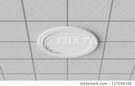 Ceiling Mounted White Air Vent. 3D Rendering. Ceiling Mounted White Air Vent. 3D Rendering. 127098386