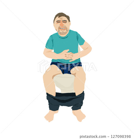 Illustration of a man suffering from stomach pain | Symptoms of constipation, diarrhea, and gastroenteritis 127098398